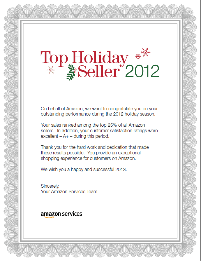 Amazon Top Holiday Seller 2012